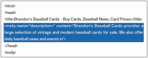 Screenshot of HTML code highlighting the description tag